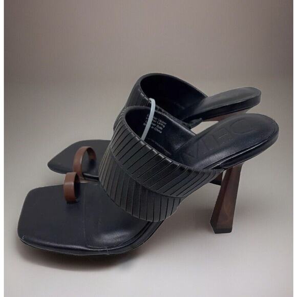 Deltan Shoes - Deltan Kelsea Sandals Womens 8.5 Black Leather Square Toe Heeled Dress